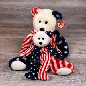 TY Beanie Babies Spangle Set of 2‎ Vintage Stars and Stripes Bears